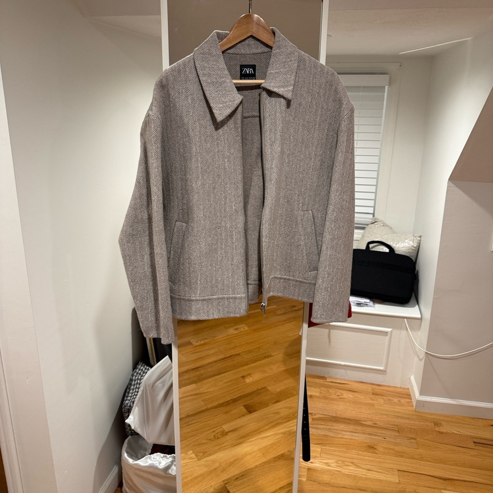 Zara Tan Herringbone cropped Jacket